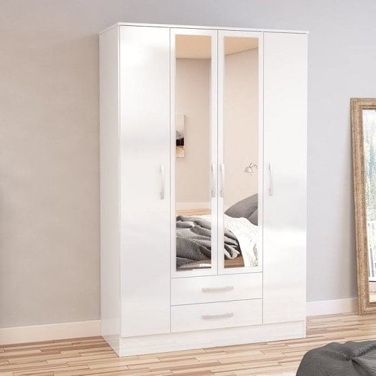 carola wide mirrored wardrobe white min