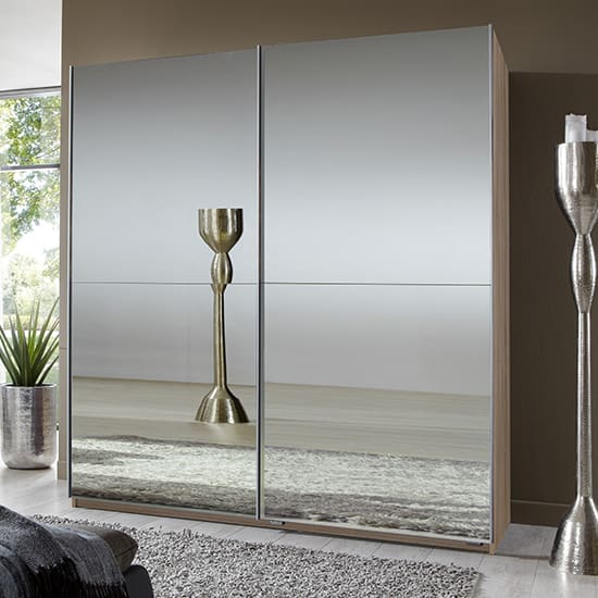 carra sliding door wooden wardrobe oak 2 mirrors 1