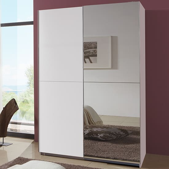 carra sliding door wooden wardrobe white 1 mirror