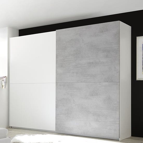 civic slide door tall wardrobe matt white cement effect