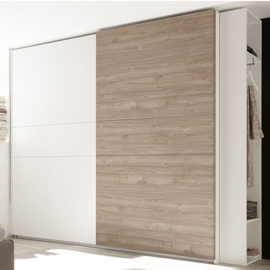 civic slide door tall wardrobe matt white stelvio walnut