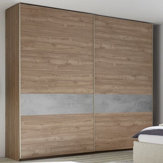 civica sliding door tall wardrobe stelvio walnut cement