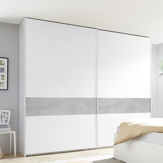 civico slide door tall wardrobe matt white cement effect