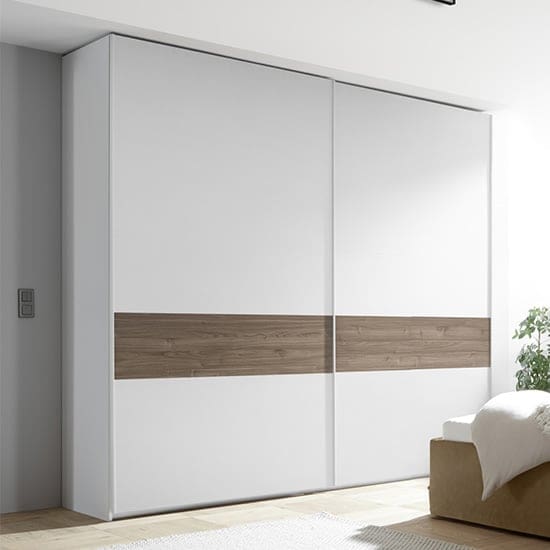 civico slide door tall wardrobe matt white dark walnut