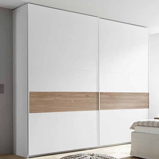 civico slide door tall wardrobe matt white stelvio walnut