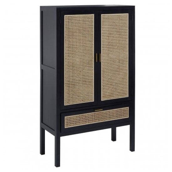 corson cane rattan wooden wardrobe black 2 doors 1 drawer