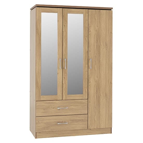 crieff mirrored wardrobe 3 doors 2 drawers oak effect