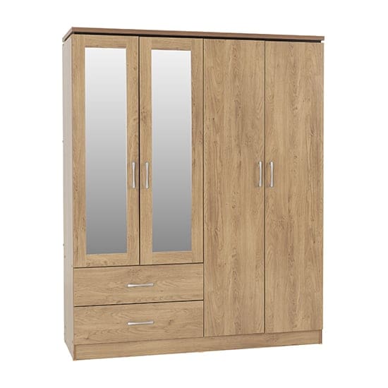 crieff mirrored wardrobe 4 doors 2 drawers oak effect