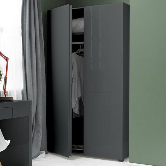 curio modern wardrobe charcoal high gloss 2 doors new