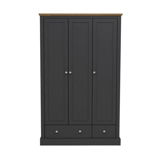 devon wooden wardrobe charcoal 3 doors 2 drawers