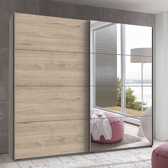 ernie sliding door mirrored wooden wardrobe hickory oak