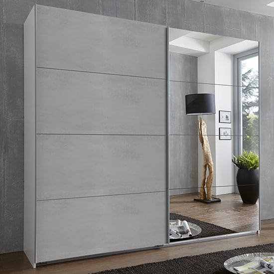 ernie sliding door mirrored wooden wardrobe light grey