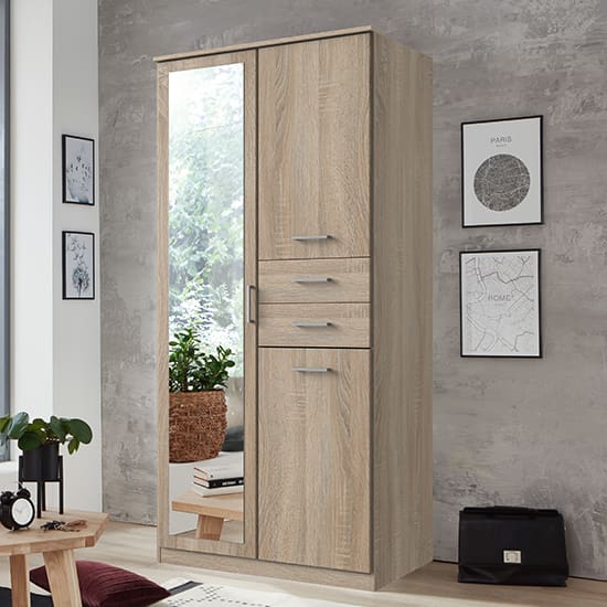 frankfurt mirrored wooden wardrobe oak effect