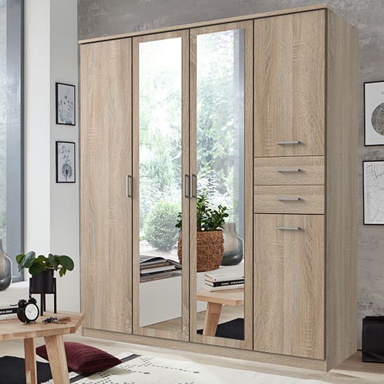 frankfurt wooden wardrobe oak effect with 2 mirrors