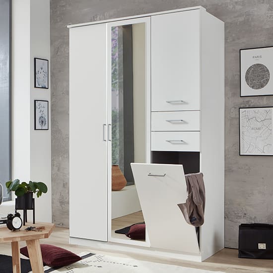 frankfurt wooden wardrobe white with 1 mirror