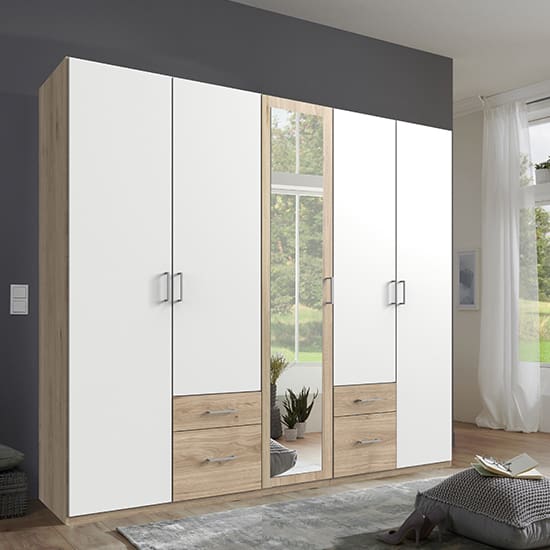 freiburg mirrored wooden wardrobe hickory oak white