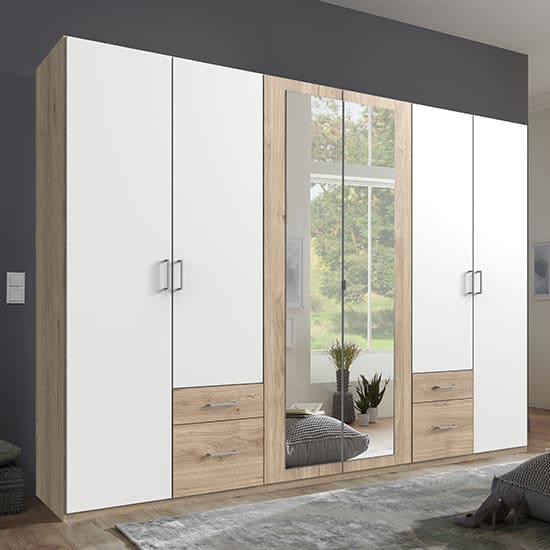 freiburg wooden wardrobe hickory oak white 2 mirror