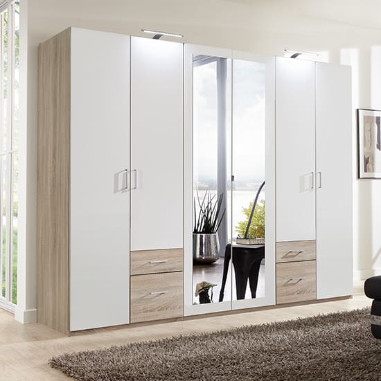 freiburg wooden wardrobe white oak 2 mirrors