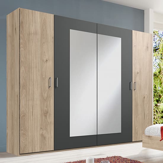 jenny mirrored wardrobe hickory oak graphite