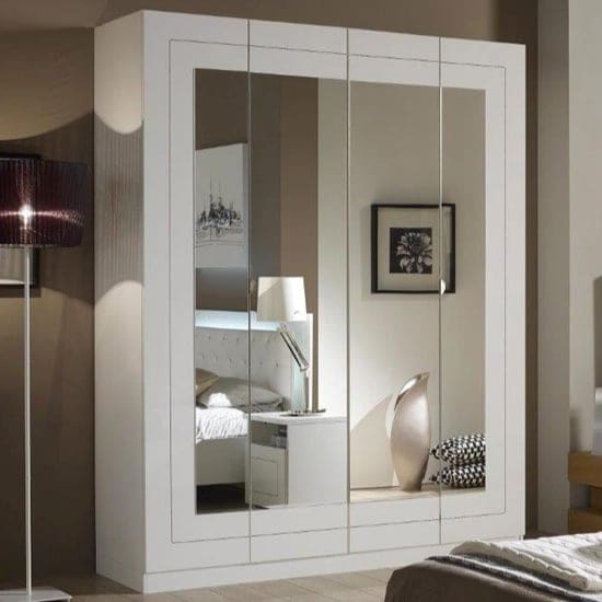 kinsella mirrored wardrobe laquered white four doors new