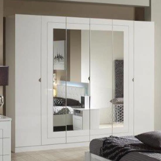 kinsella mirrored wardrobe laquered white six doors new