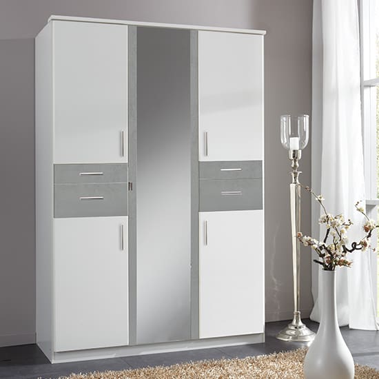 koblenz mirrored 4 drawers wardrobe white light grey