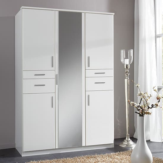 koblenz mirrored 4 drawers wardrobe white