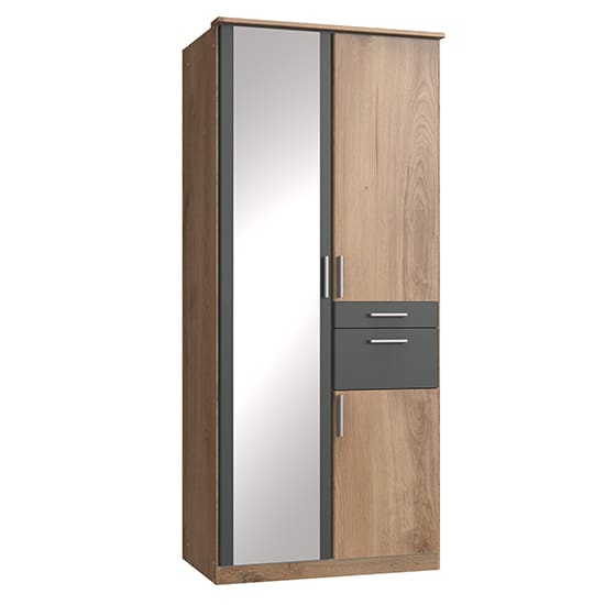 koblenz mirrored wooden wardrobe planked oak graphite