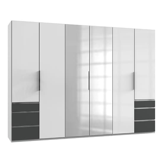 kraz mirror wardrobe high gloss white graphite 6 door