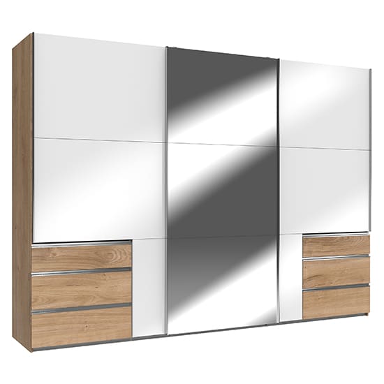 kraz mirrored sliding 3 doors wardrobe white planked oak