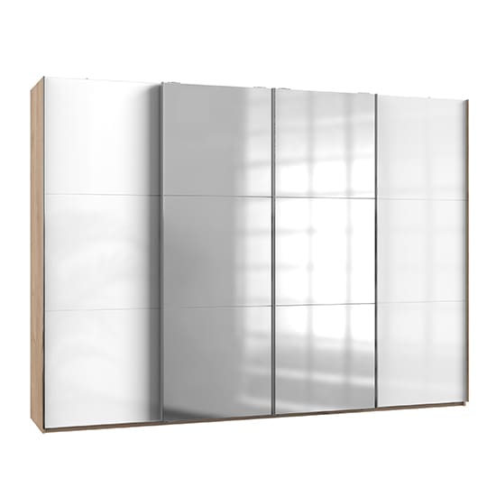 kraz mirrored sliding 4 doors wardrobe white n planked oak