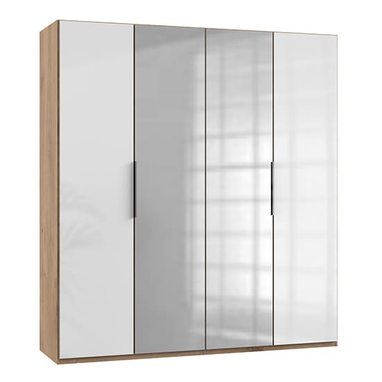 kraz mirrored wardrobe white n planked oak 4 doors