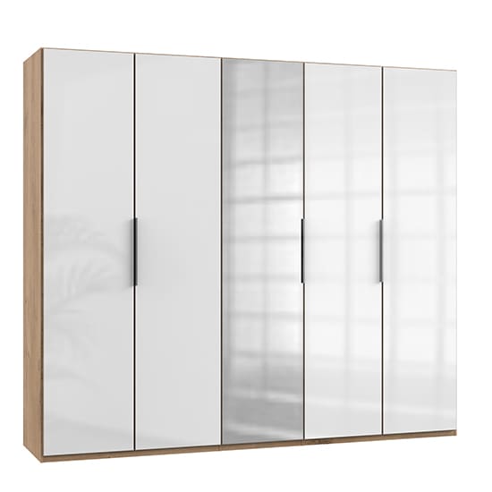 kraz mirrored wardrobe white n planked oak 5 doors