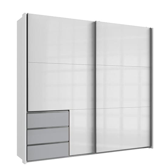 kraz sliding door wardrobe high gloss white light grey