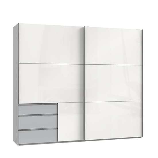 kraz wide sliding door wardrobe high gloss white light grey