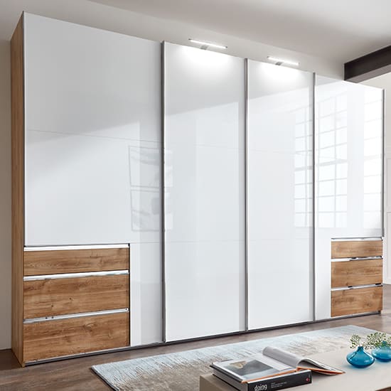 kraz wide wooden sliding 4 door wardrobe white planked oak