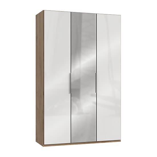 kraza mirrored wardrobe white n planked oak 3 doors