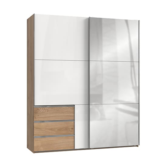 kraza sliding dr mirrored wardrobe gloss white planked oak