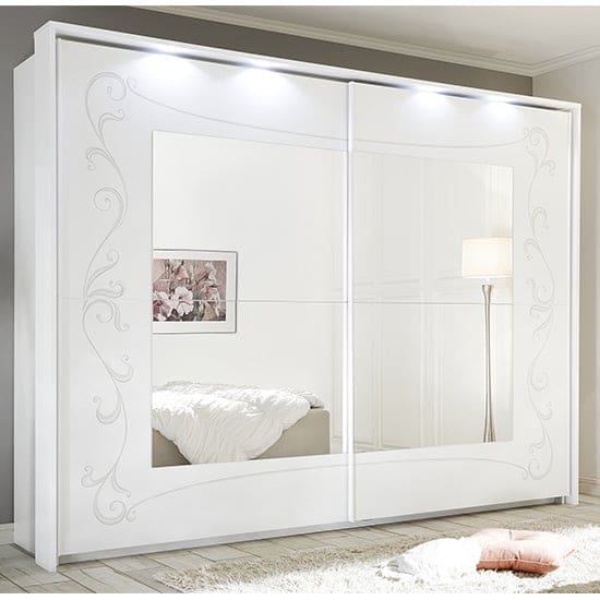 lerso led mirrored sliding door wardrobe serigraphed white