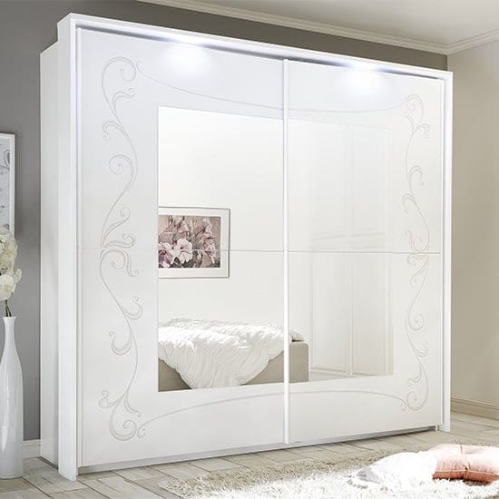 lerso led sliding door mirrored wardrobe serigraphed white