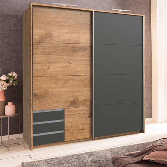 limoni sliding door wardrobe planked oak and graphite