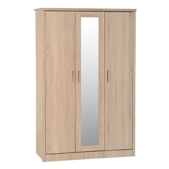 lisbon mirrored wardrobe light oak effect veneer 3 doors