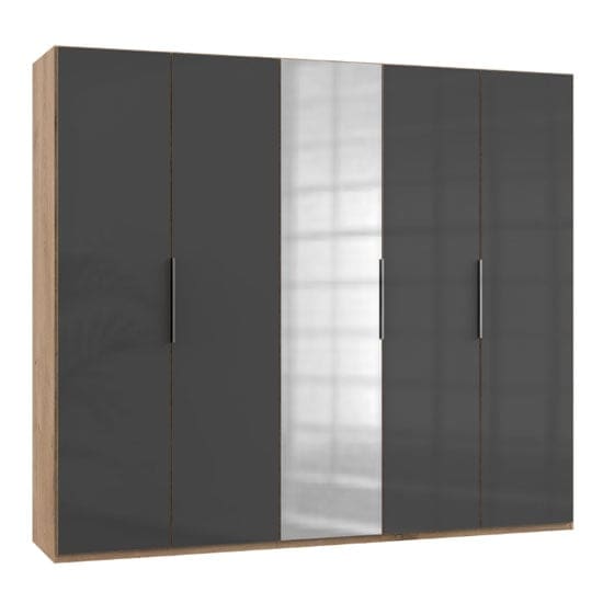 lloyd mirrored wardrobe gloss grey planked oak 5 doors