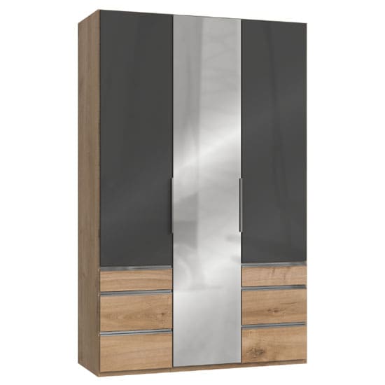 lloyd tall 3 doors mirror wardrobe gloss grey planked oak