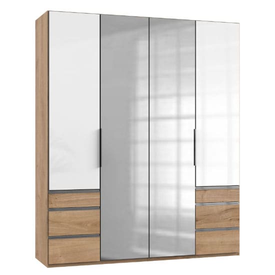 lloyd tall 4 door mirror wardrobe gloss white planked oak