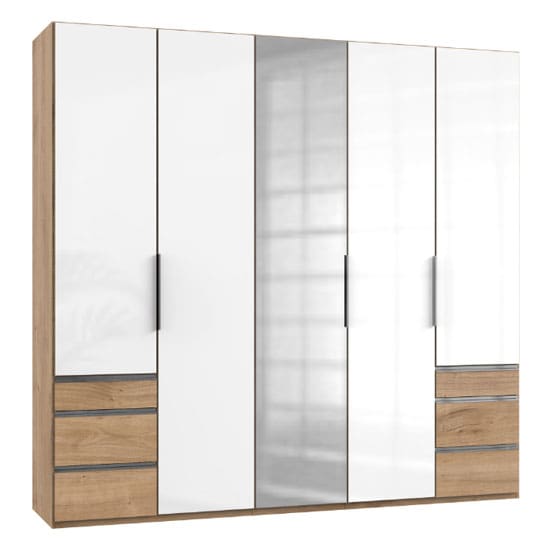 lloyd tall 5 door mirror wardrobe gloss white planked oak