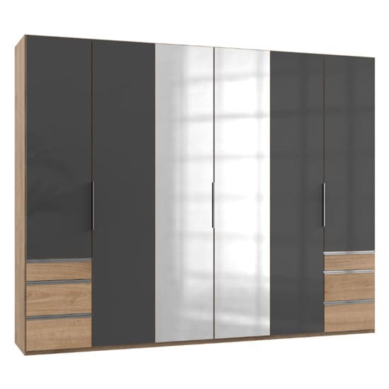 lloyd tall 6 doors mirror wardrobe gloss grey planked oak