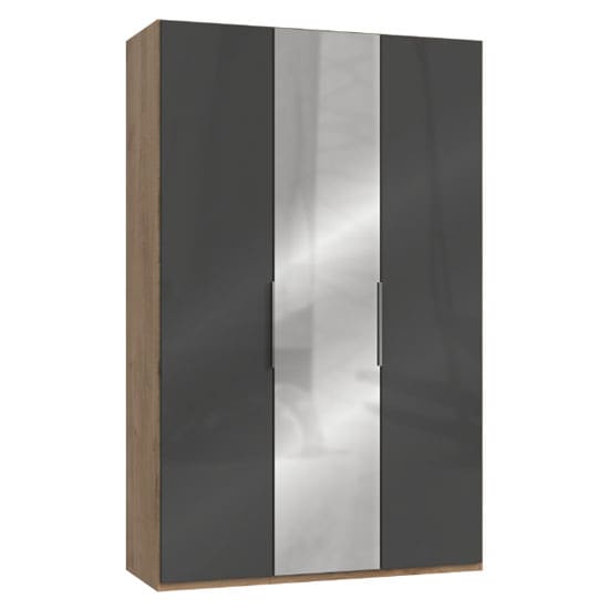 lloyd tall mirror wardrobe gloss grey planked oak 3 doors