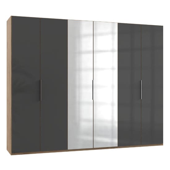 lloyd tall mirror wardrobe gloss grey planked oak 6 doors