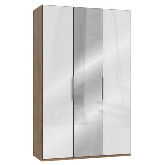 lloyd tall mirror wardrobe gloss white planked oak 3 door